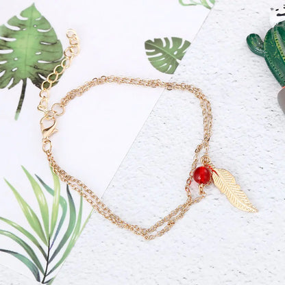 Crystal Bead Feather Anklet - Stylish Summer Accessory