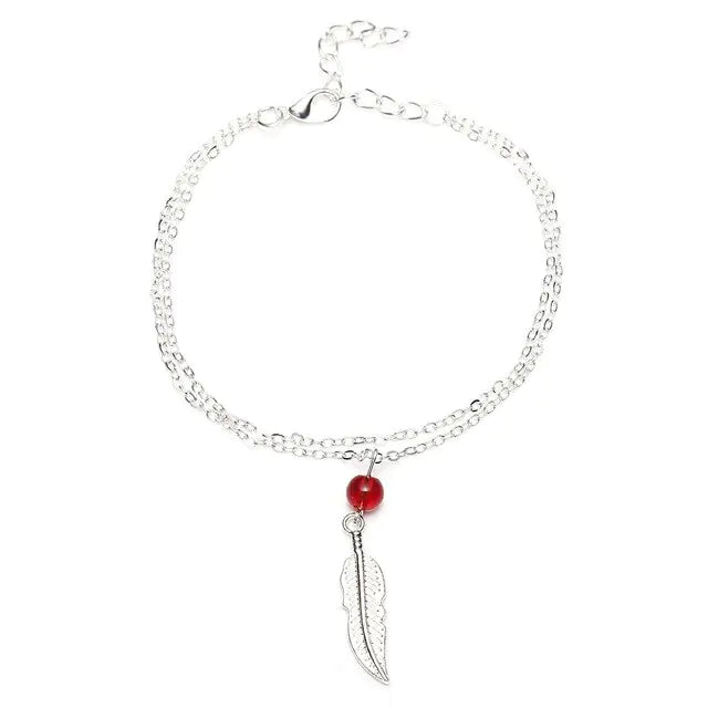 Crystal Bead Feather Anklet - Stylish Summer Accessory