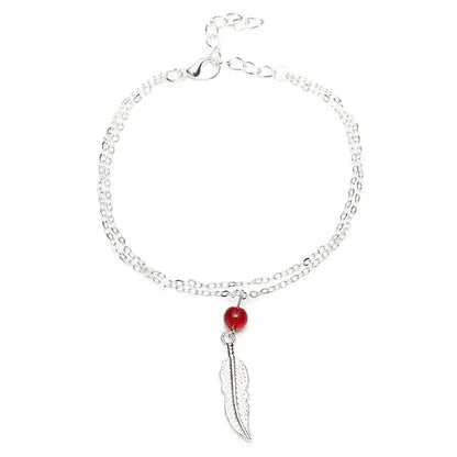 Crystal Bead Feather Anklet - Stylish Summer Accessory