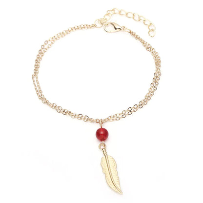 Crystal Bead Feather Anklet - Stylish Summer Accessory
