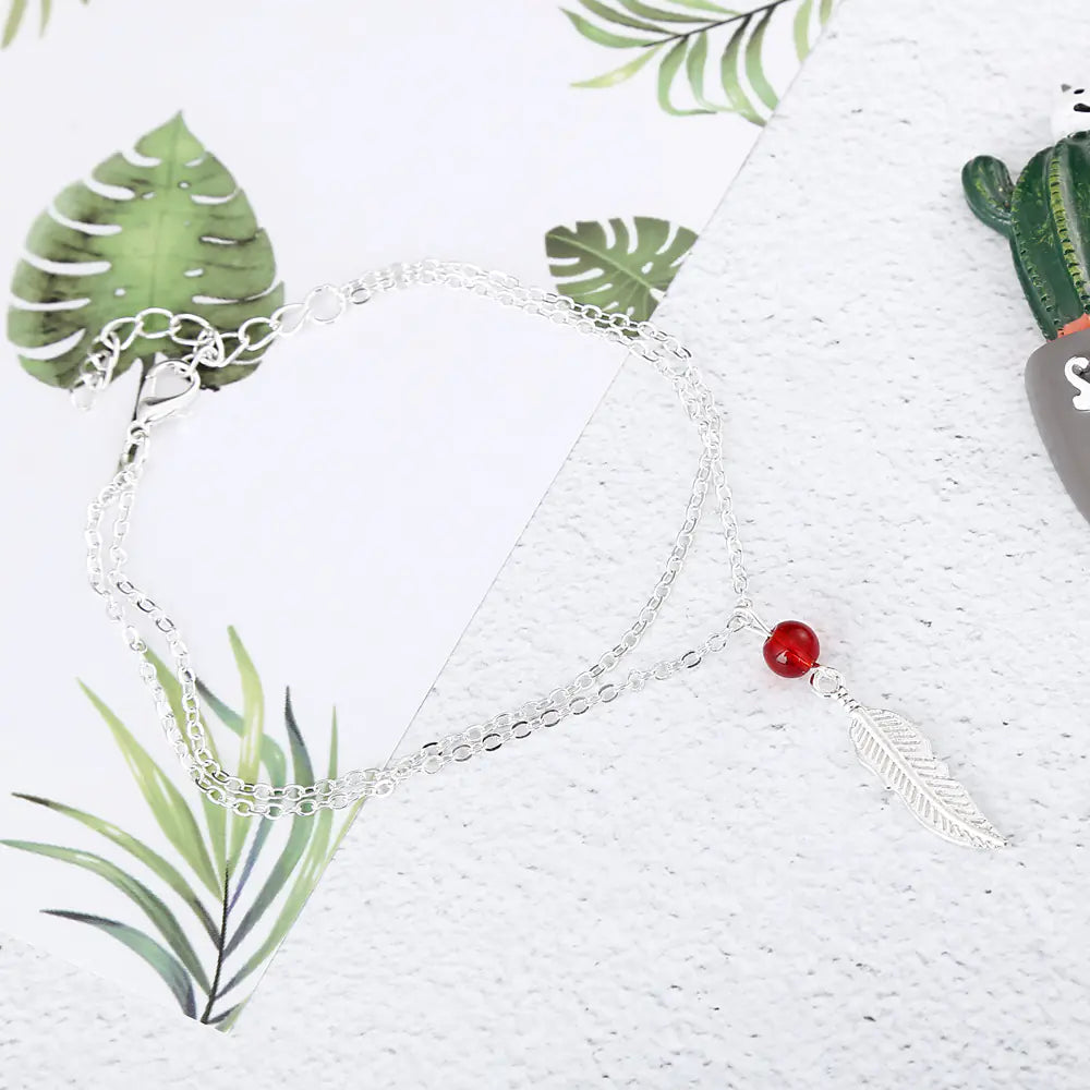 Crystal Bead Feather Anklet - Stylish Summer Accessory