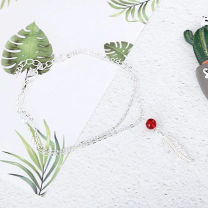 Crystal Bead Feather Anklet - Stylish Summer Accessory