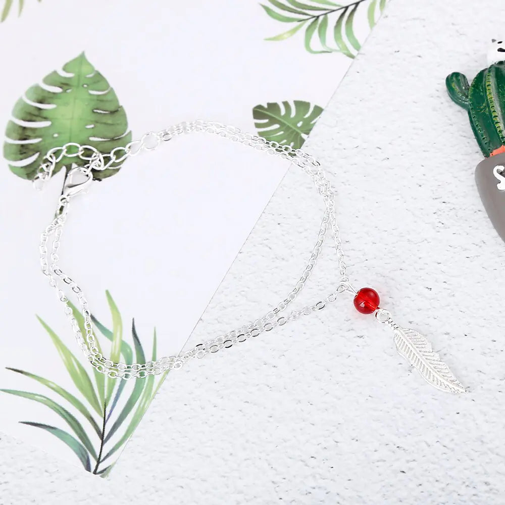 Crystal Bead Feather Anklet - Stylish Summer Accessory