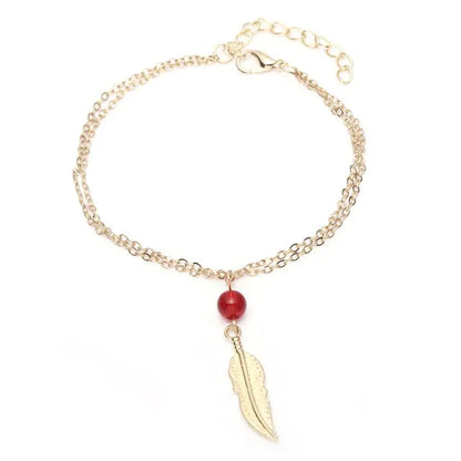 Crystal Bead Feather Anklet - Stylish Summer Accessory