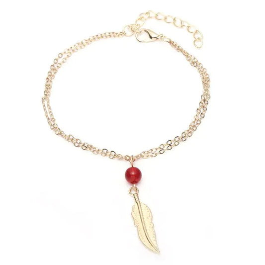 Crystal Bead Feather Anklet - Stylish Summer Accessory